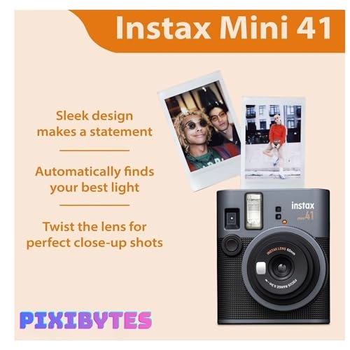 Instax Mini 41 + Instax Mini Instant Film - 20 Sheets + Photo Album - 64 Pockets + Microfiber Cleaning Cloth