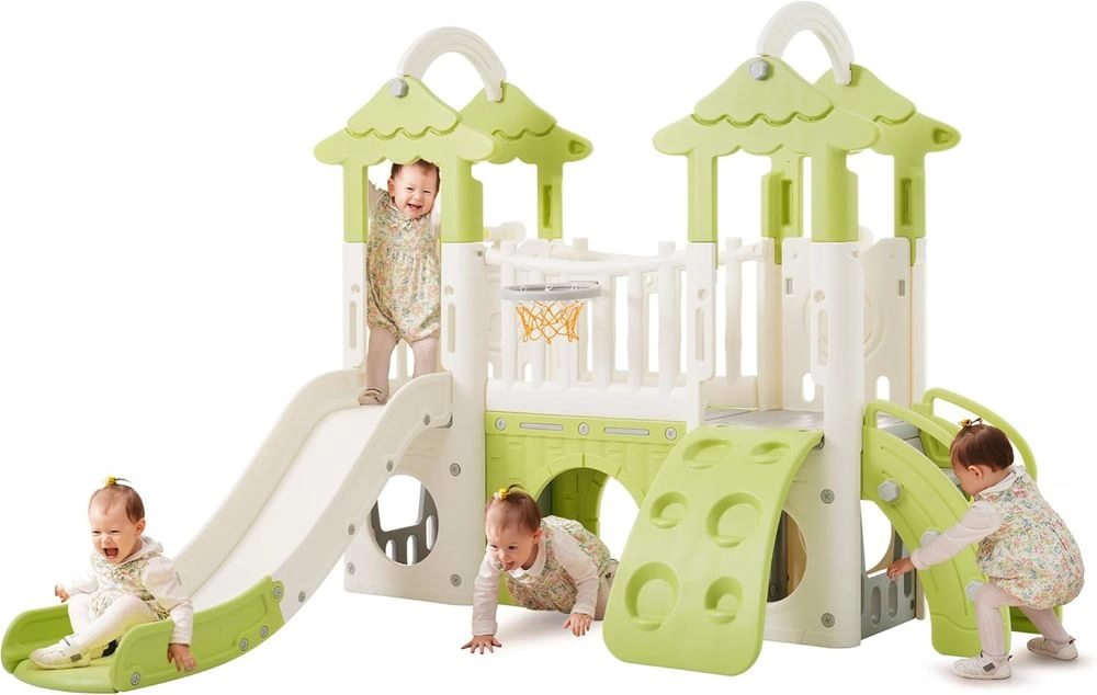Kids Slide, Climber & Basketball Hoop - Indoor/Outdoor Suitable for 12 months+