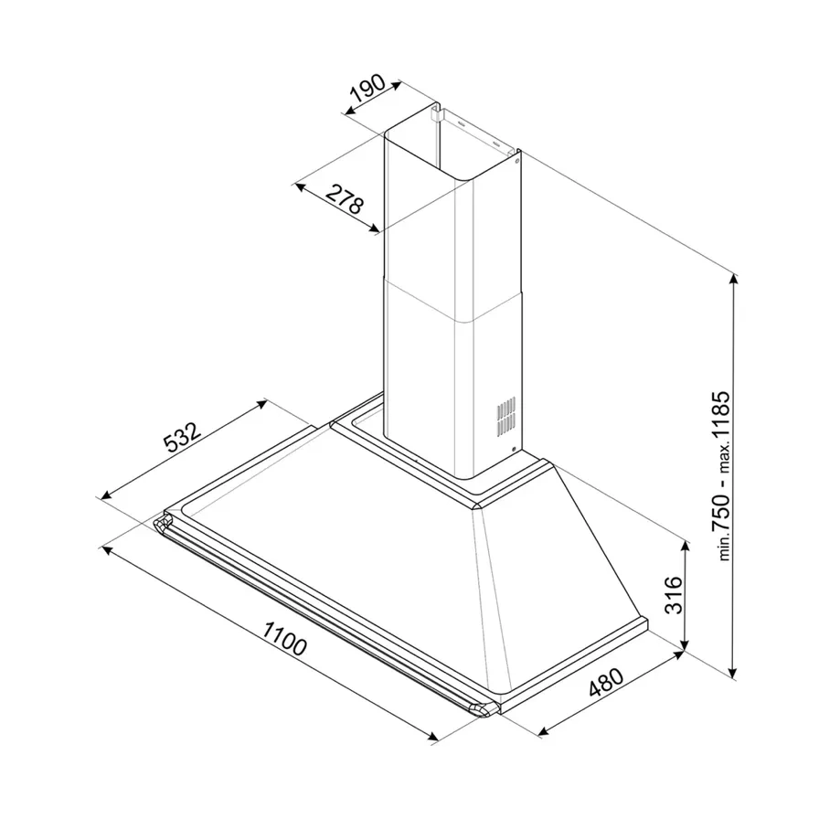 Decorative Wall Hood - 3-Speed 110cm Beige