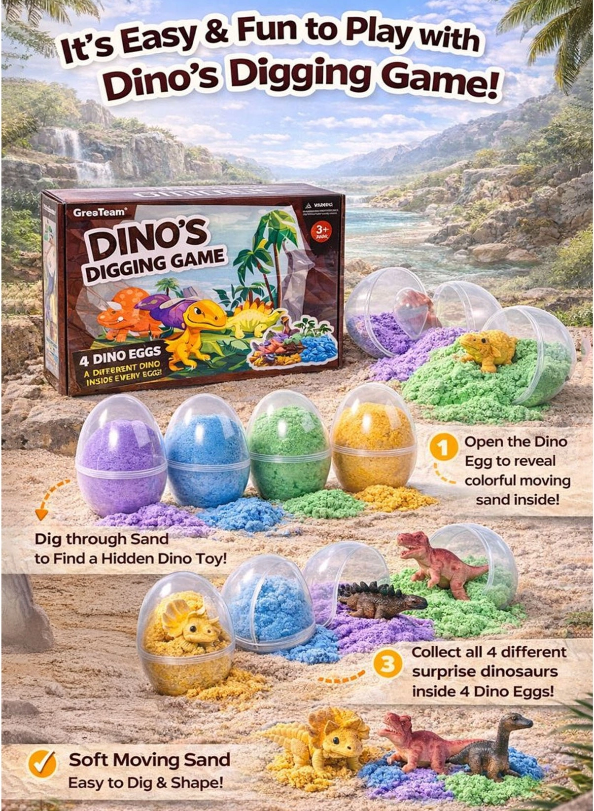 Dino’s Digging Game - 4 Dino Eggs 298–300g