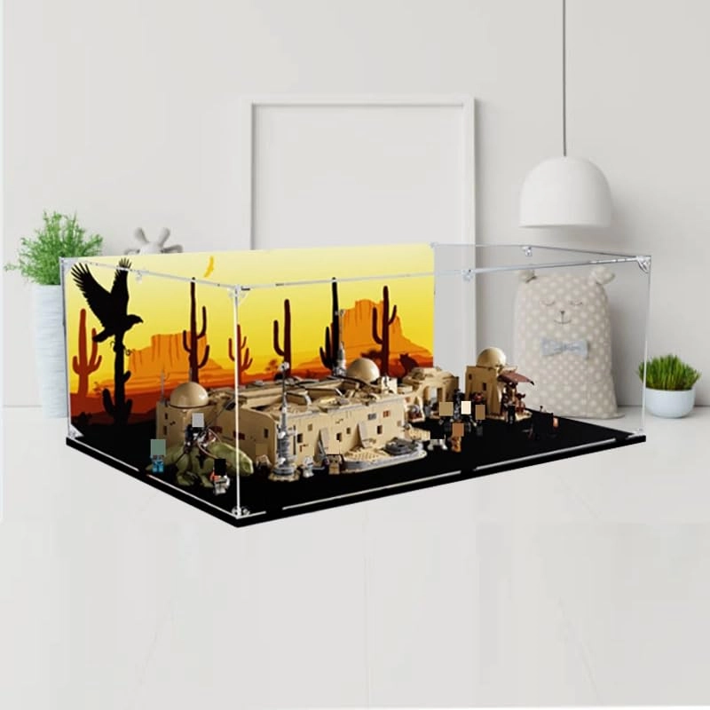 Clear Acrylic Display Case for LEGO SW 75290 - 3mm With Background Black Bottom+background