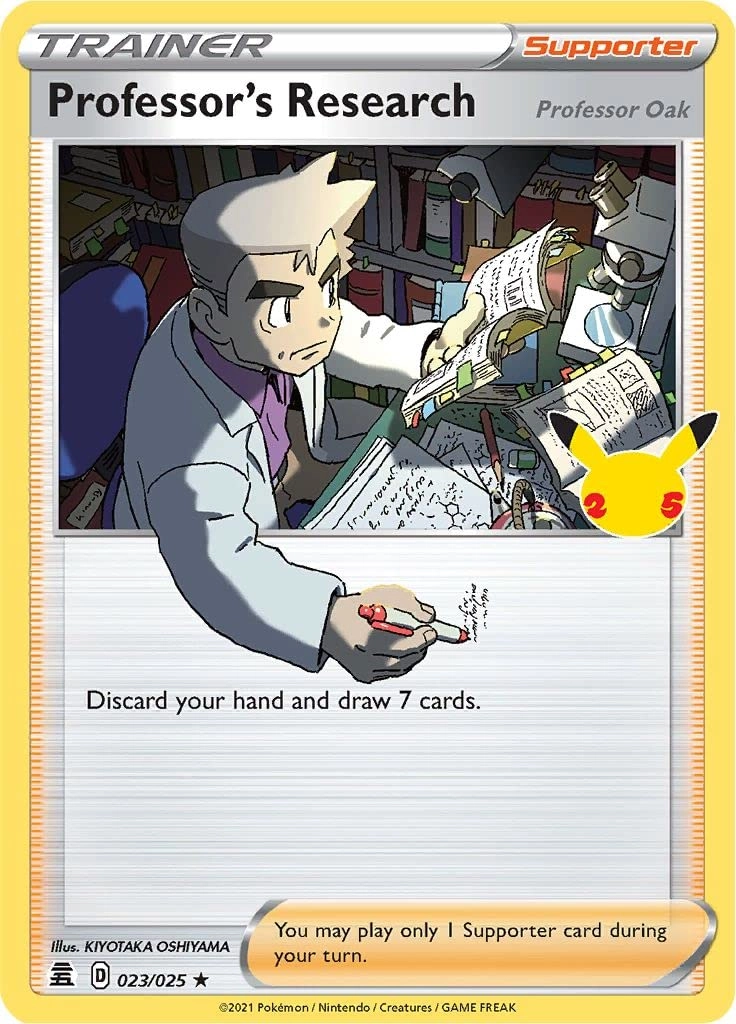 Pokémon Professor's Research 023/025 - Celebrations 25th Anniversary Rare Holo + Toploader - Standard