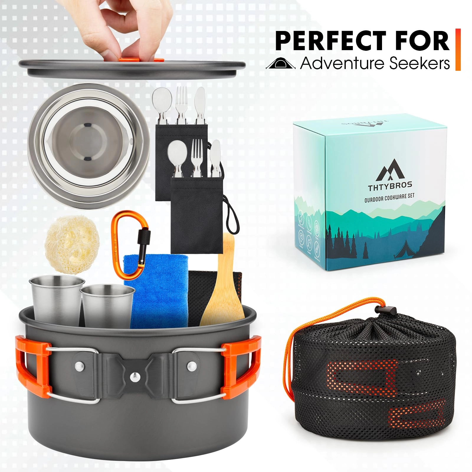 Camping Cookware Kit - 17pcs 1.70L 1.15L