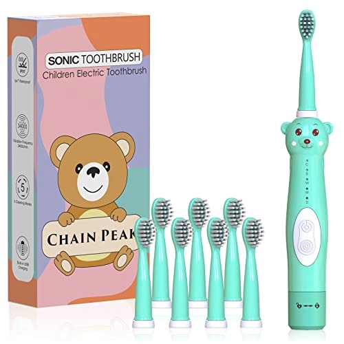 Kids Sonic Electric Toothbrush - Green+8 Heads 2 Min Timer