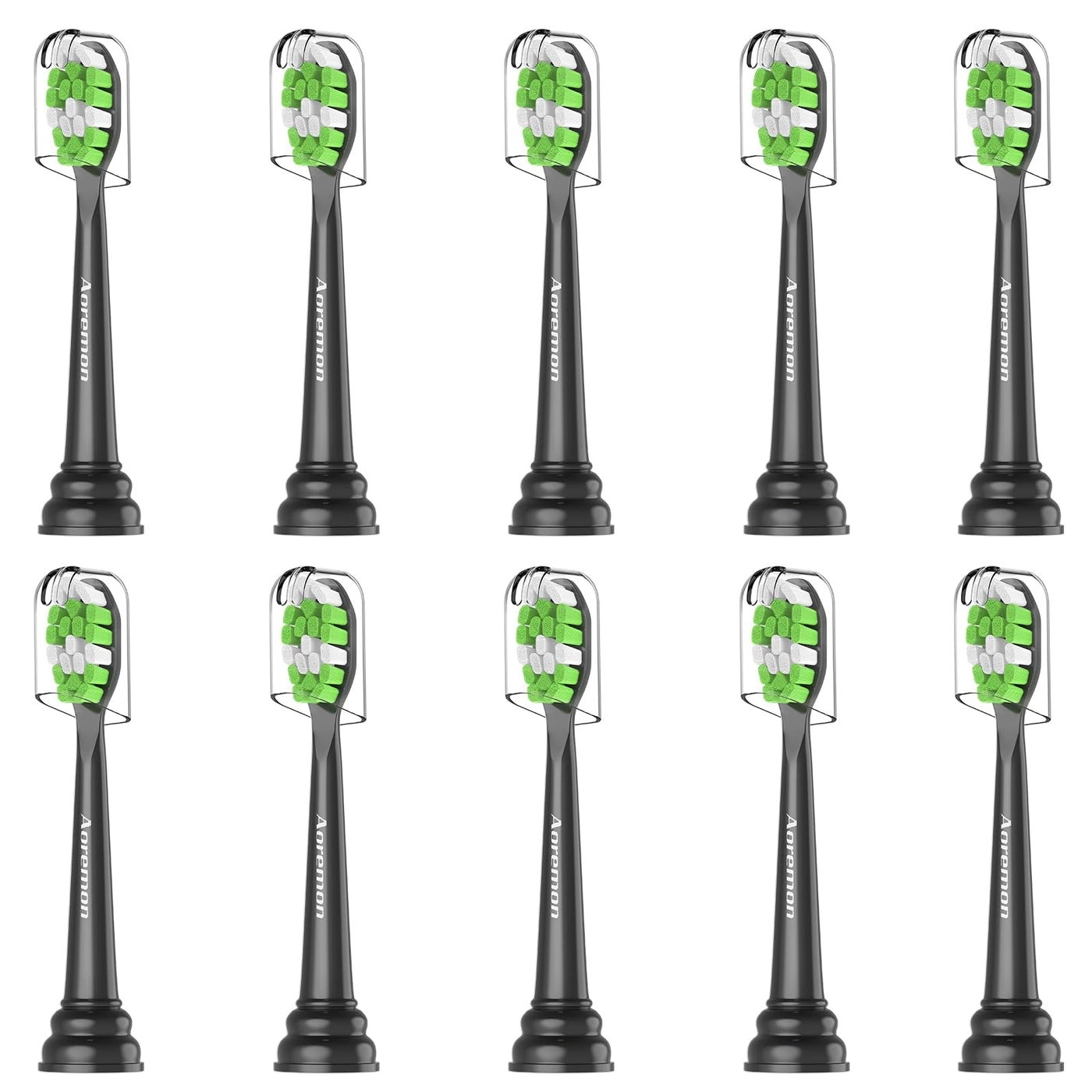 Aoremon Toothbrush Replacement Heads - Black 10 Pcs