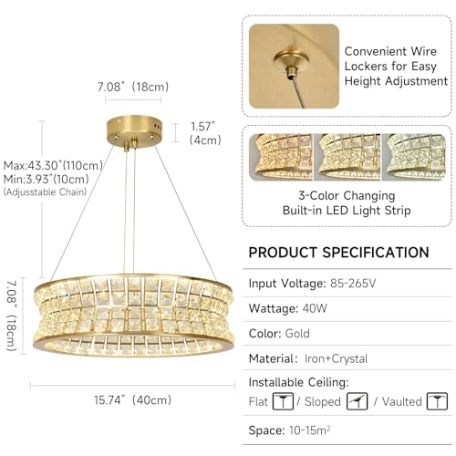 Modern Gold Crystal Chandelier - Warm White