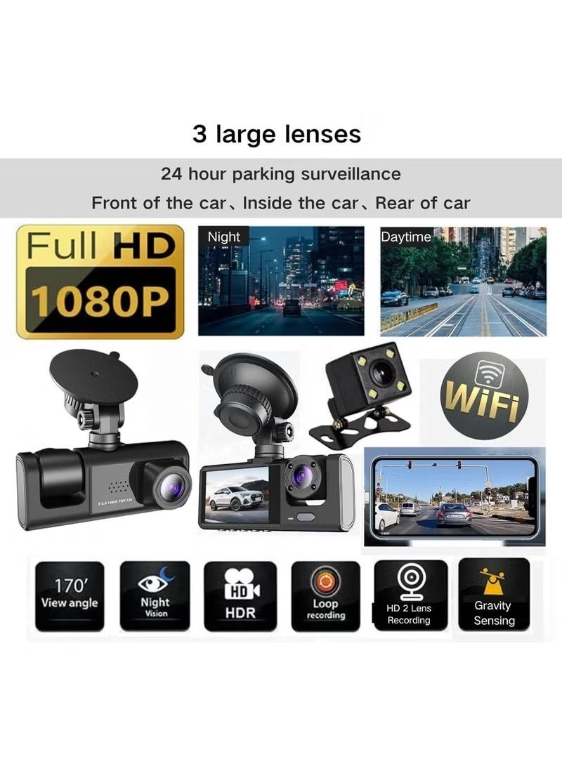 3-Lens Dash Cam - 1080P