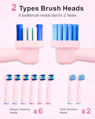 Sonic Electric Toothbrush - 8 Heads Travel Case Light Blue