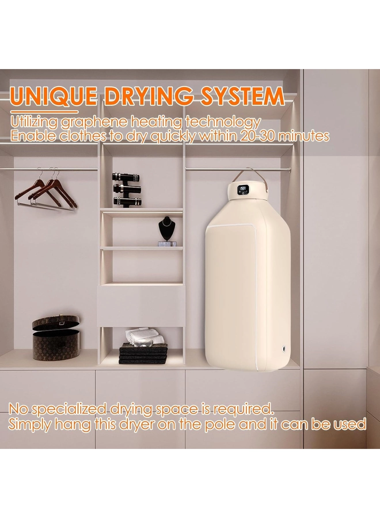 Portable Clothes Dryer - 6-Speed Intelligent Timer 43×20×107cm