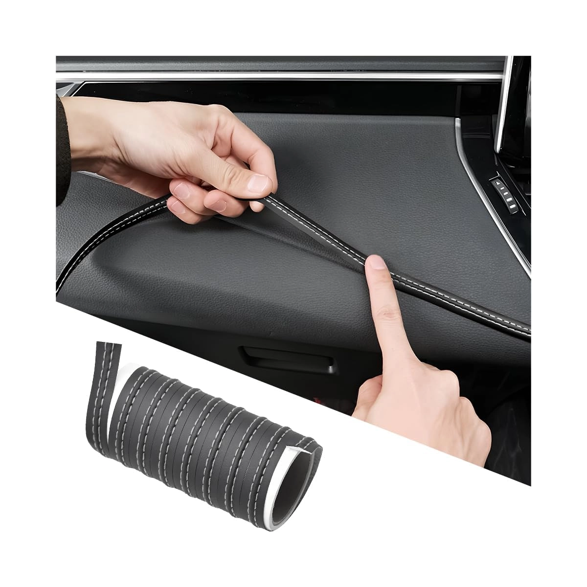besulen Interior Trim Strip - 9.84FT (3M) Black/White PU Leather