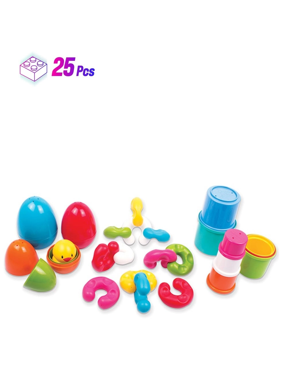 Link Stack & Nest Toy Set - 6 -18 Month with 8 Stacking drums 4 nesting eggs and 1 chick and 12 chain links