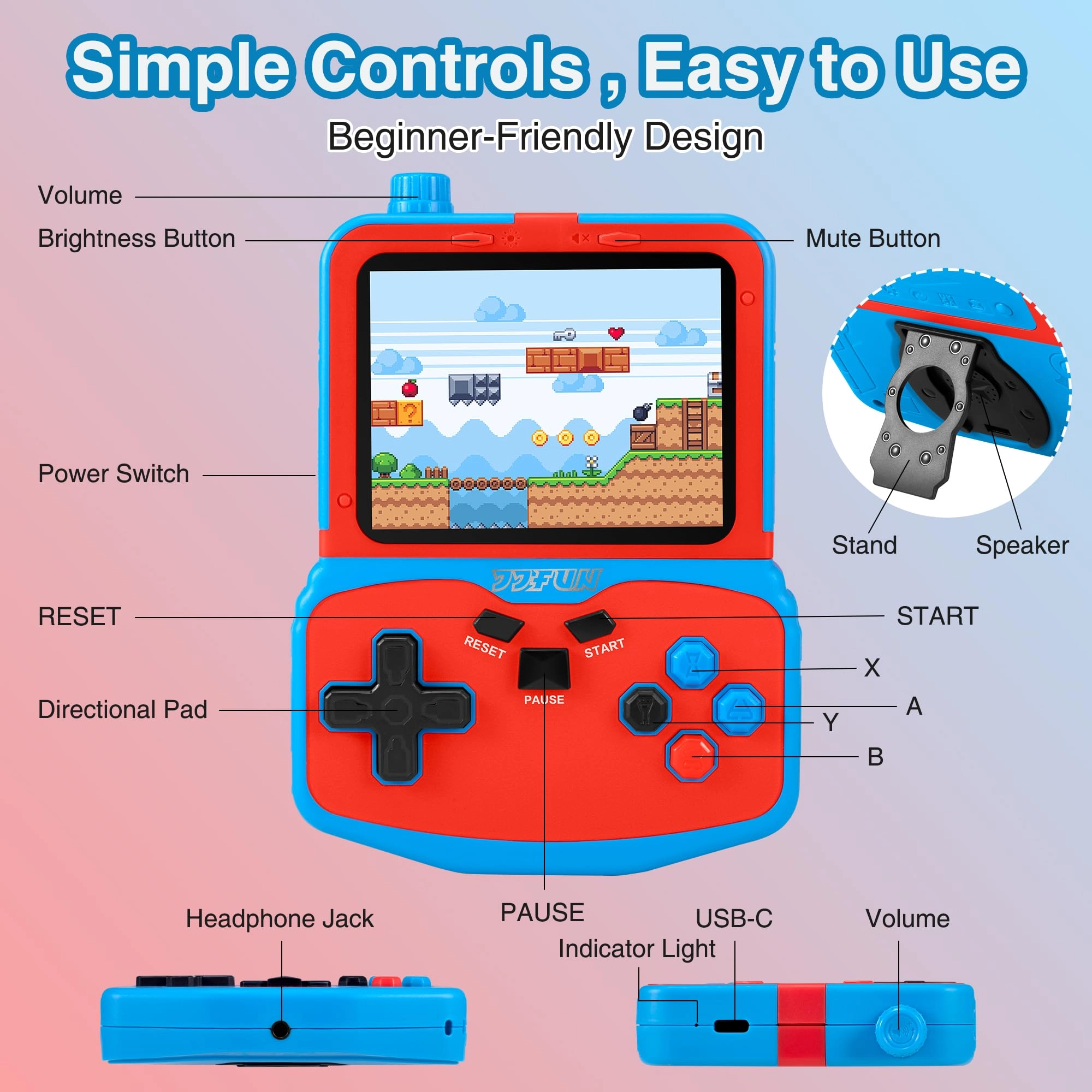 Portable Video Game Console - 220 Built-in Games 3.5'' IPS Screen