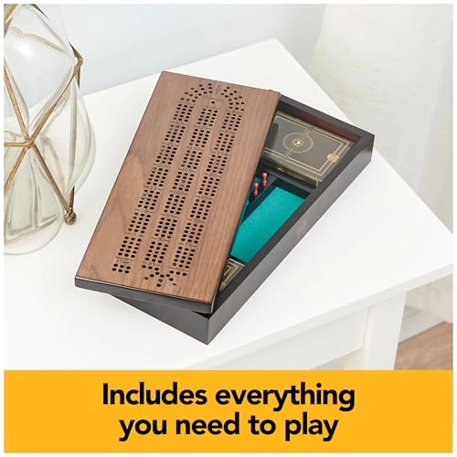 Deluxe Cribbage - Lined Wooden Case 6 Metal Movers