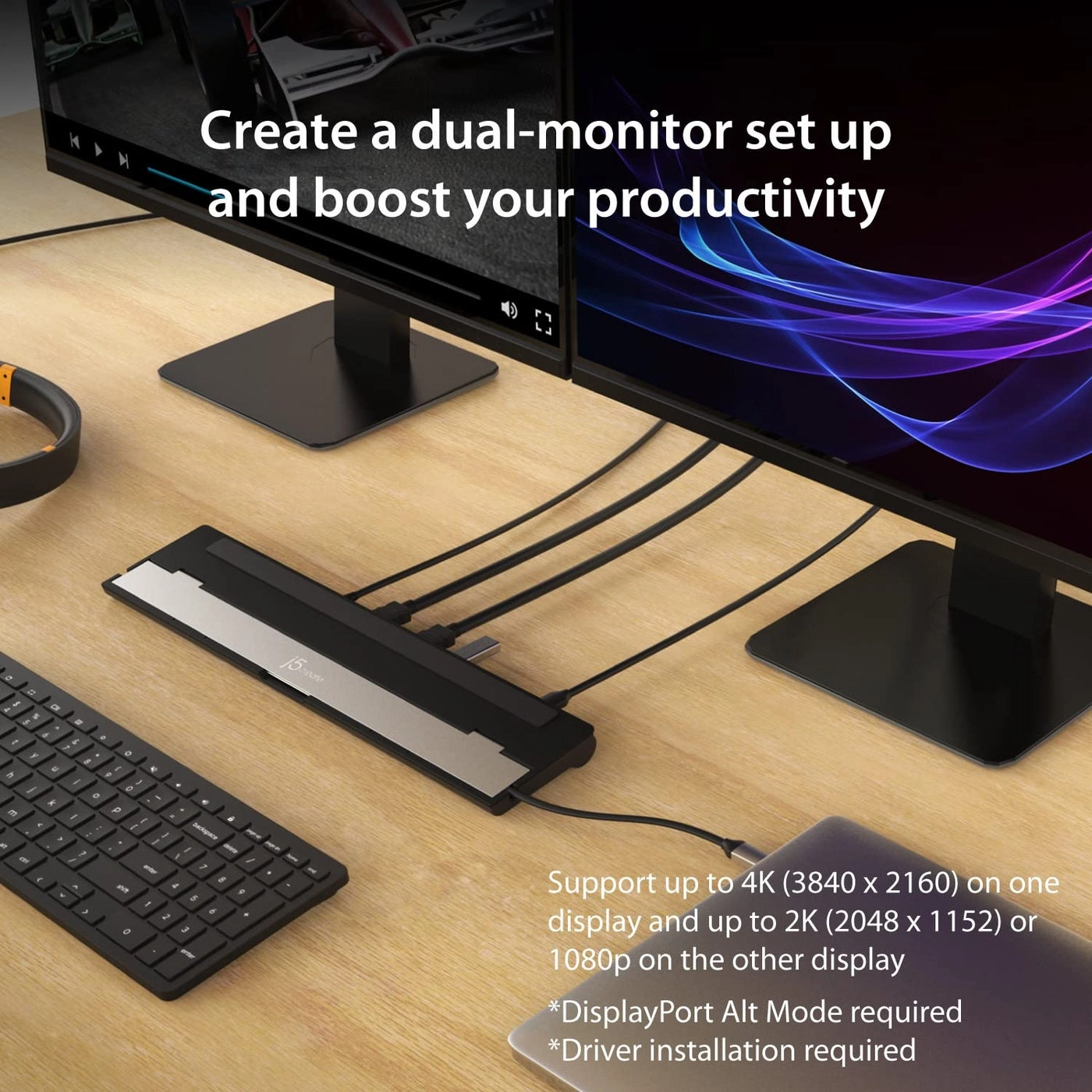 USB-C Dual HDMI Docking Station JCD542 - 4K + 1080p Dual HDMI PD 100W