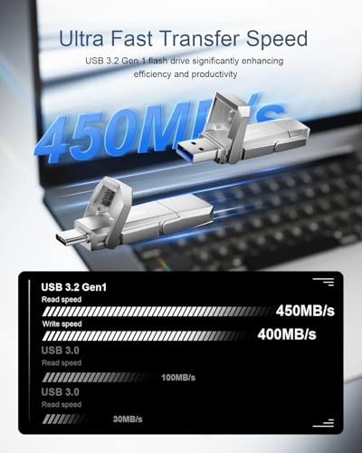 USB C Flash Drive - USB 3.2 Gen 1 USB-A + Type-C 256 GB