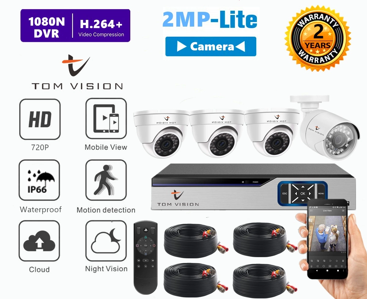 2Megapixels 4Channel Home Security Camera System - 4Pcs 720p