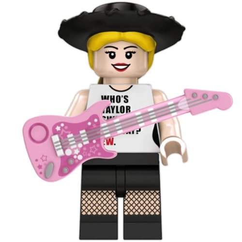 Superstar Minifigure - Blue Dress and Red Electric Guitar Set