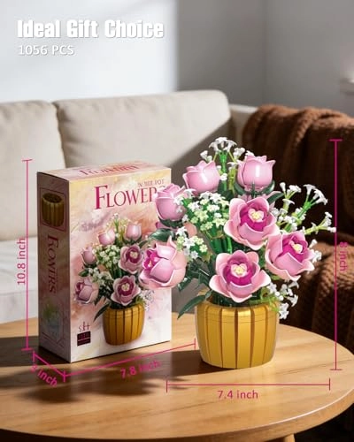 Flower Bouquet Building Set - Pink Rose 1056 pcs