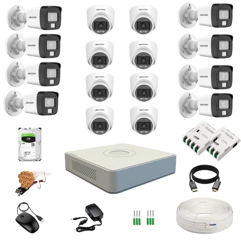 Prama Hikvision India Pvt.Ltd 16 Channel DVR + 5MP ColorVu Dome Camera + 5MP ColorVu Bullet Camera + 4TB HDD + CCTV Coaxial Cable + 8 CH Power Supply + BNC & DC Connectors
