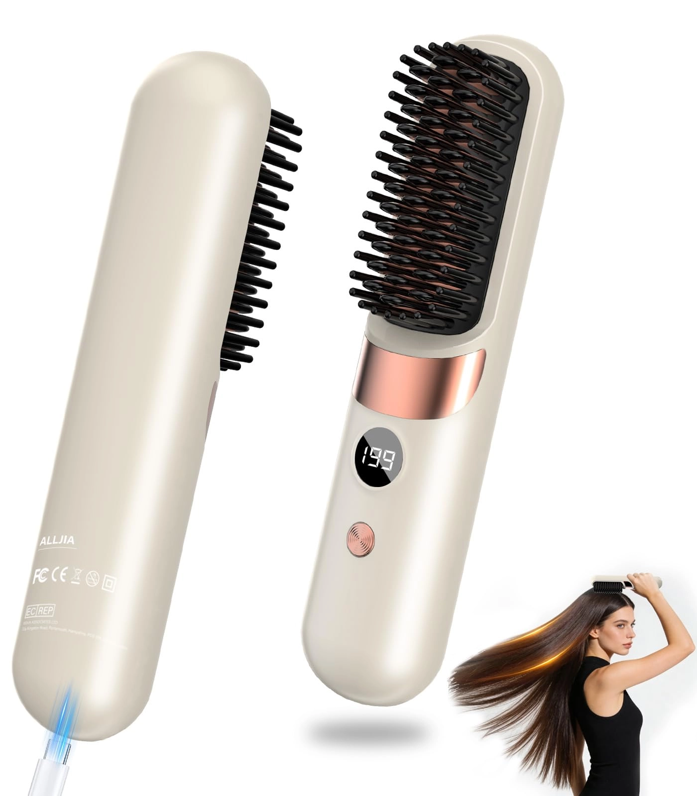 alljia Go Brush Pro - Cordless Rechargeable Ceramic 4-Heat 15-min Auto Shut Off