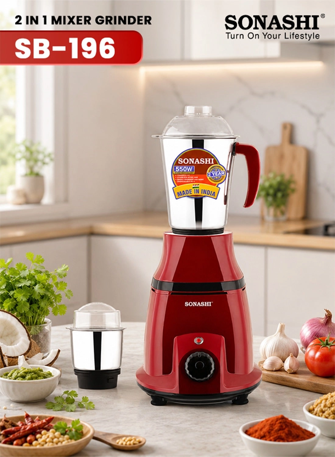 SONASHI Mixer Grinder - 1.75 L 550 W