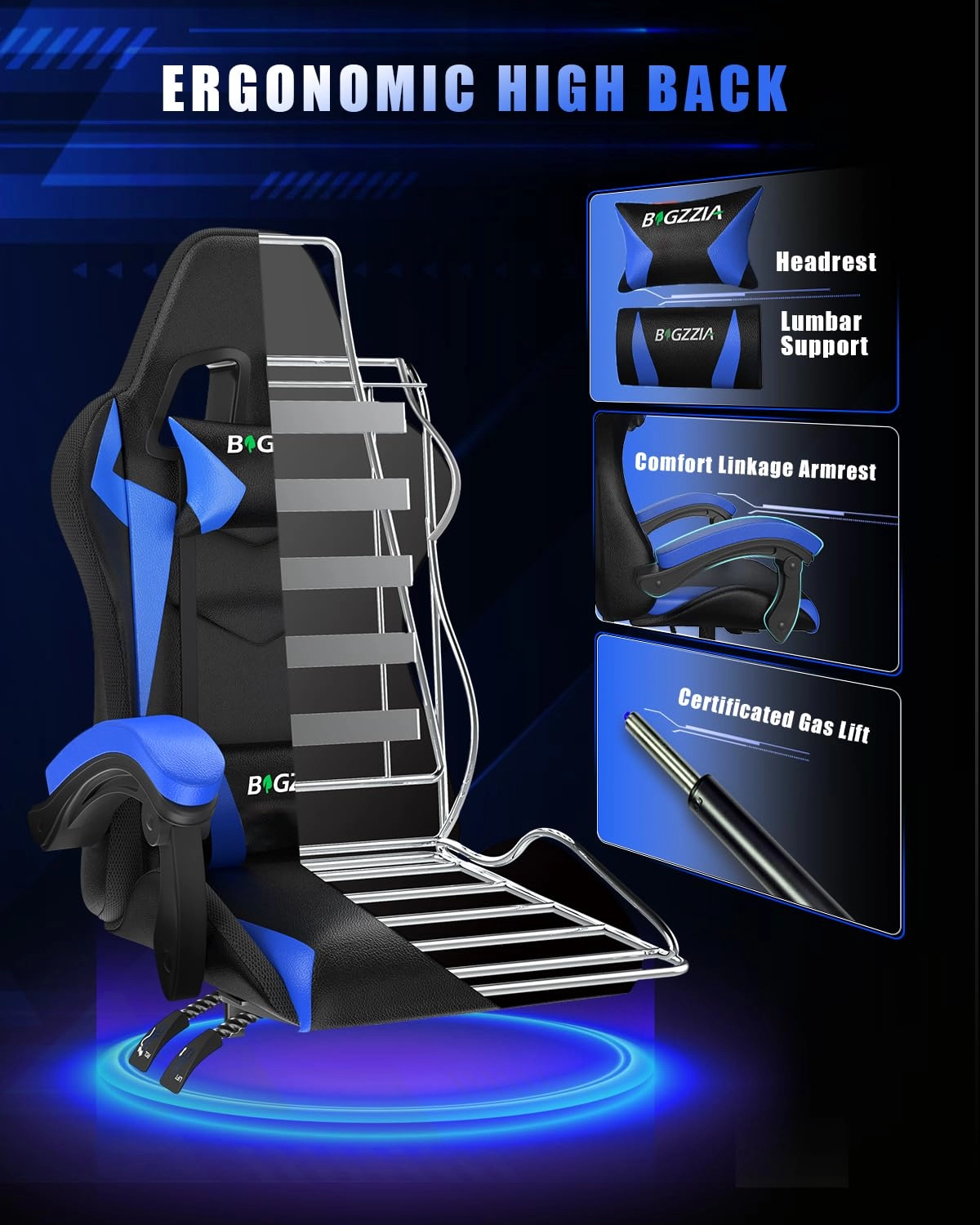 white LED gaming chair - RGB Reclining PU Leather