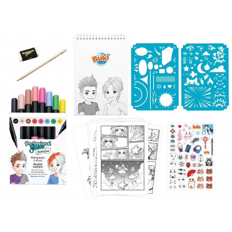 Professional Studio Manga Kit - 8 alcohol-based markers 1 pencil eraser
