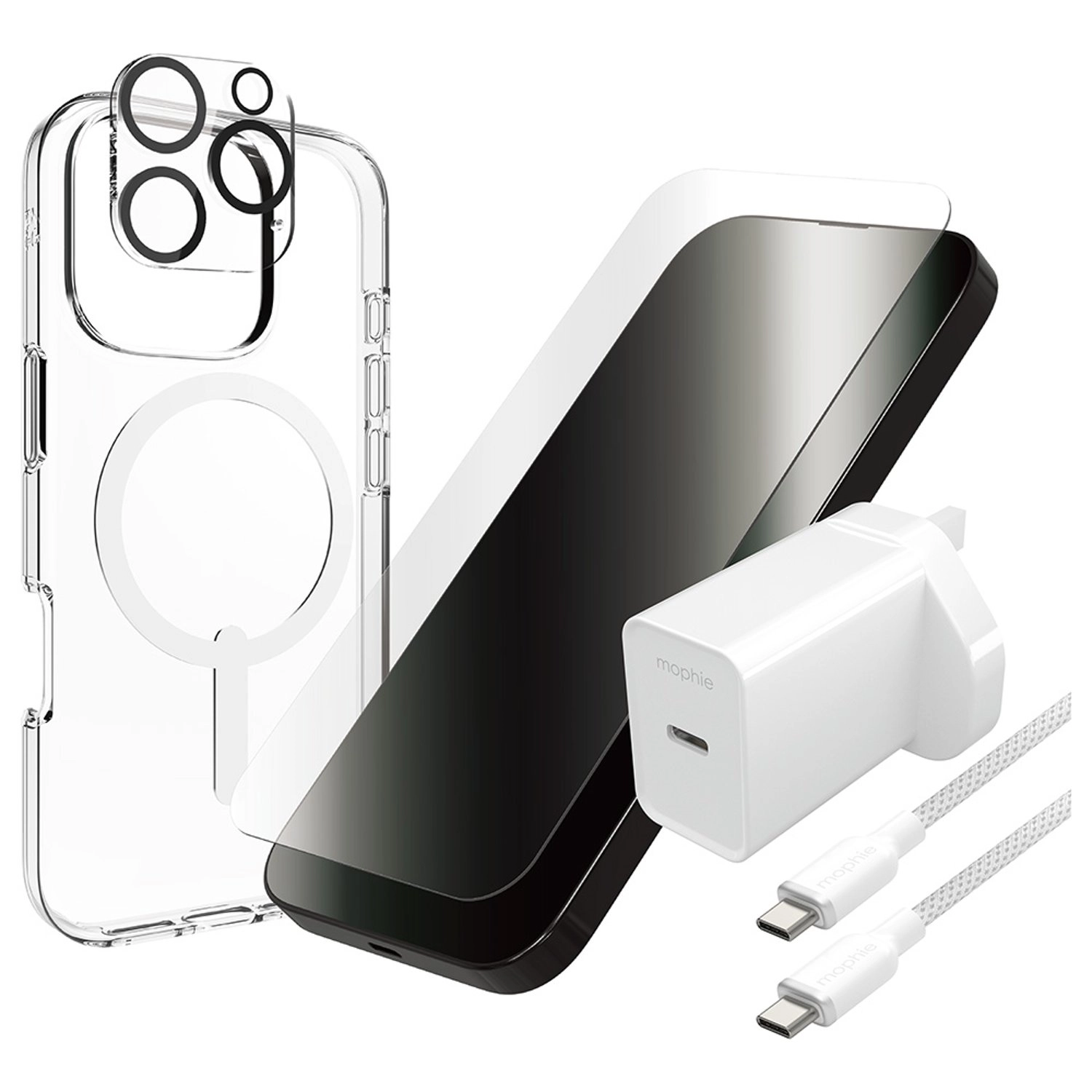 ZAGG Clear Case + Screen Protector + Lens Protector + Cable + Charger Clear Case for iPhone 16 Pro