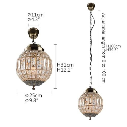 Round Crystal Ceiling Light - E27 25 x 25 x 31 cm