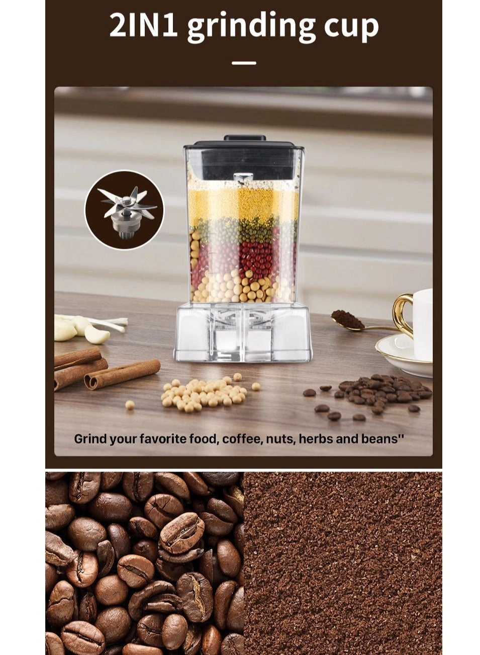 SK-999 - Stainless steel blades Grinder & ice crusher Safety lock