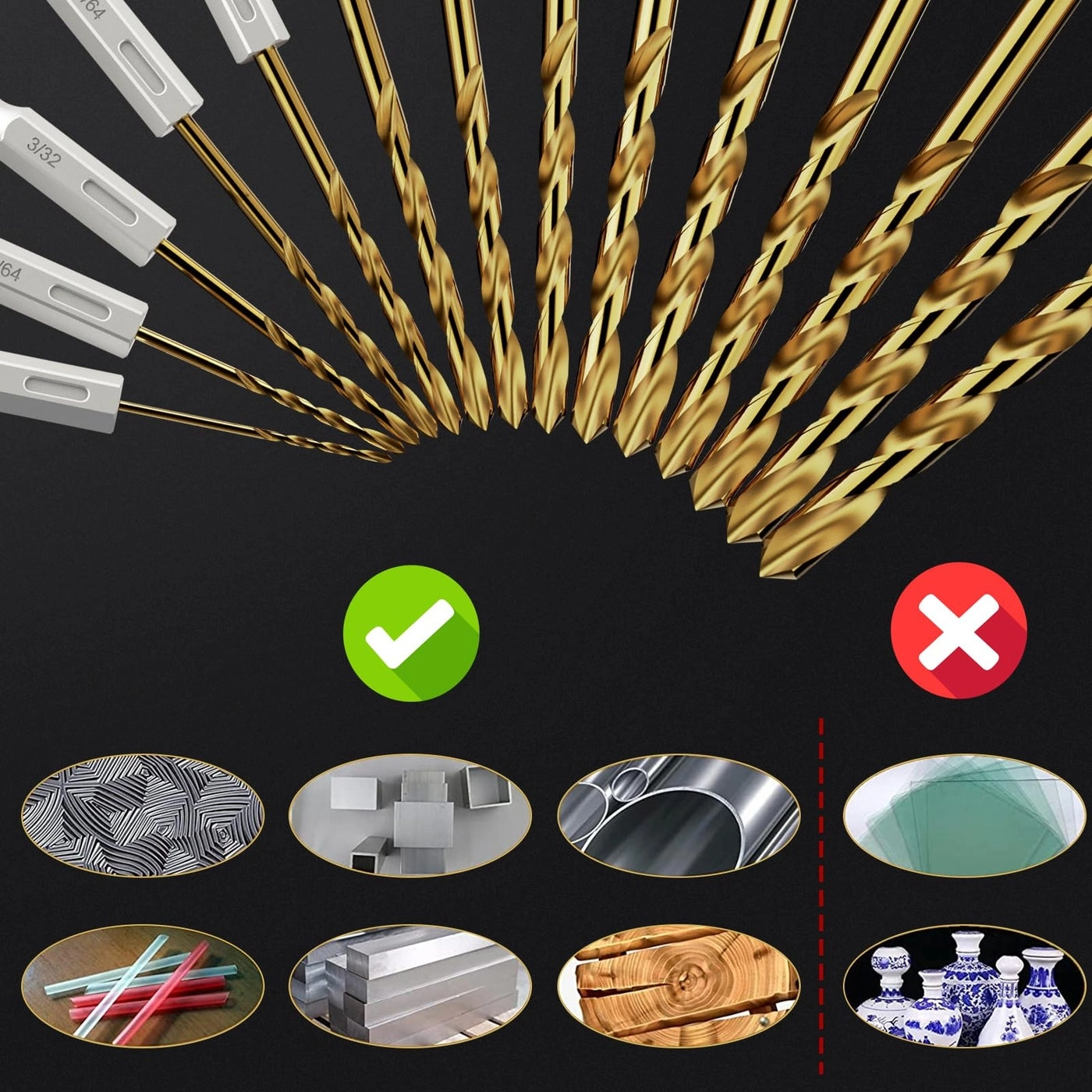 Hex Shank Drill Bit Set - Hss 4241 Titanium Coating 30Pcs (1/16"" - 1/2"")