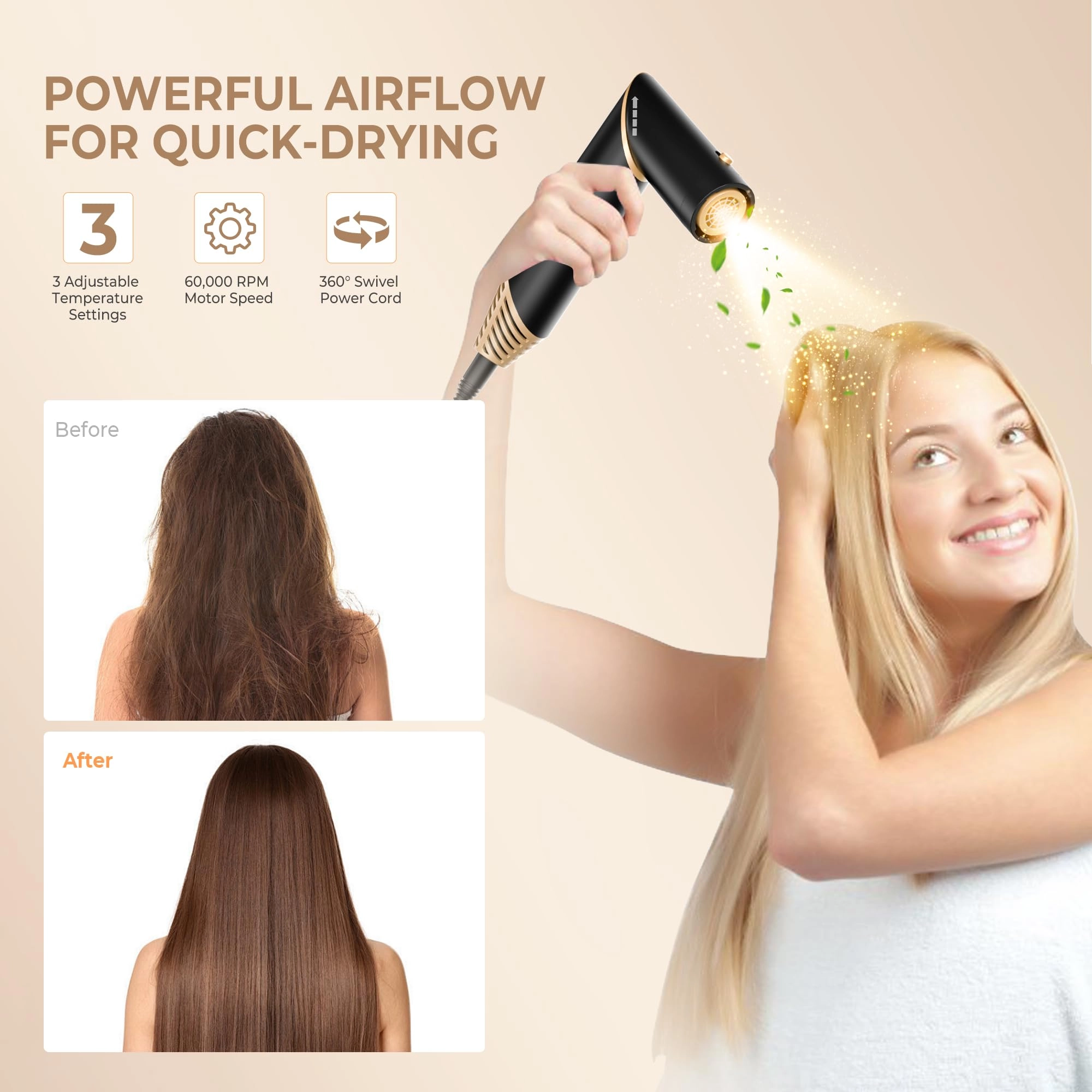 5 in 1 Hair Dryer Brush Set - Gold 700 watts
