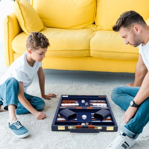 Backgammon Set - PU Leather Case Grey
