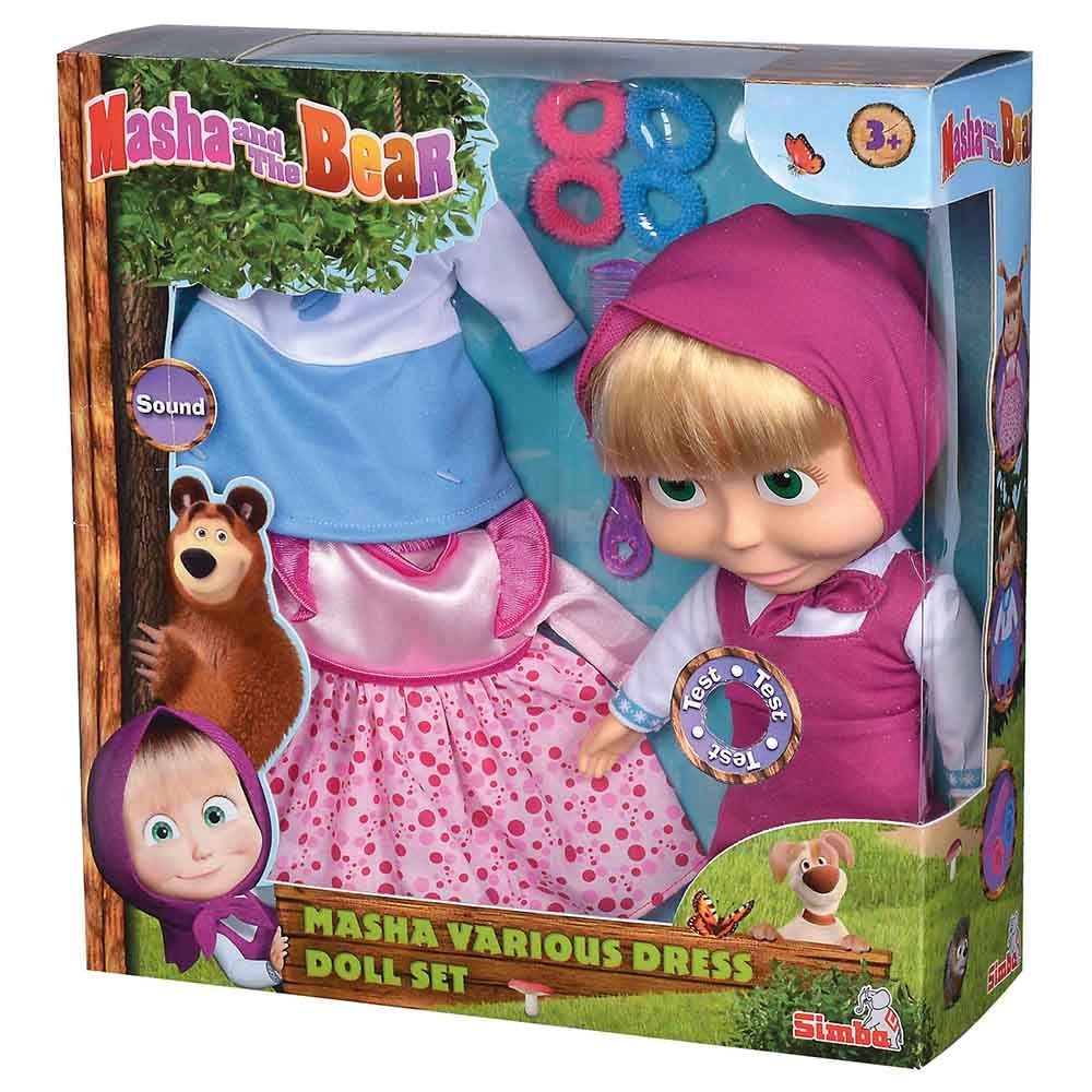Masha And The Bear Doll - 30cm 2 Extra Dresses Ages 3+