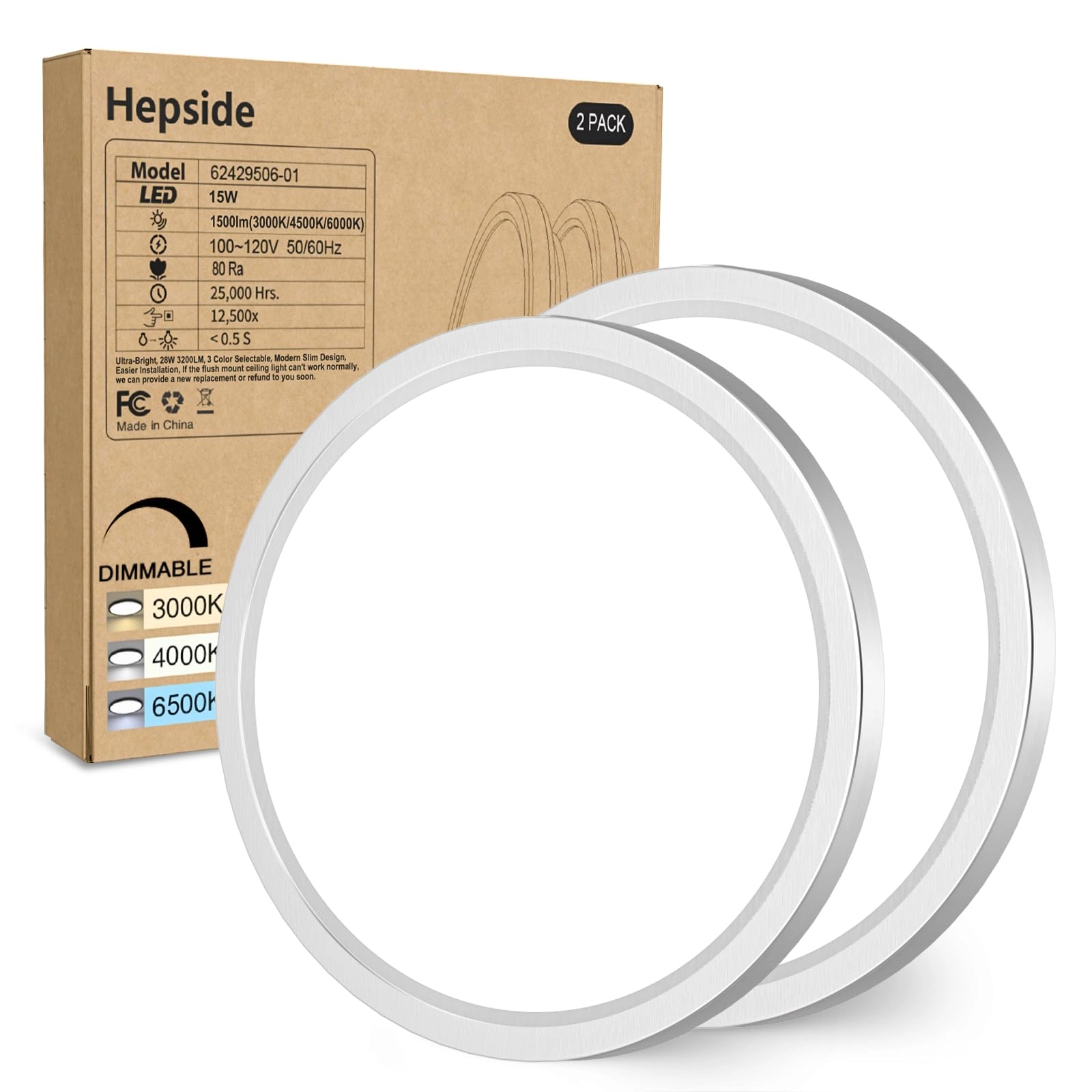 Flush Mount Ceiling Light - 3000/4000/6500K Dimmable Pack