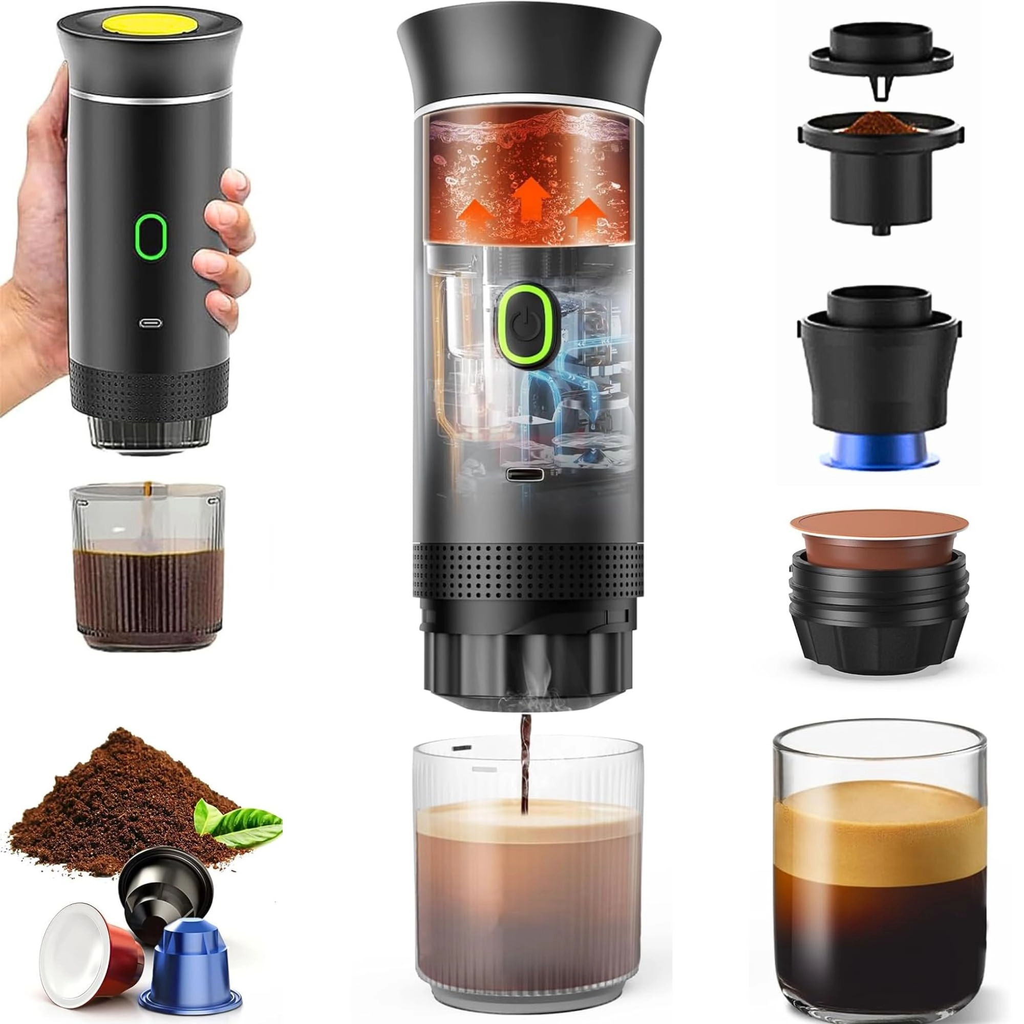 VUITTOX Portable Espresso Maker - 80 Milliliters Ground Coffee Original Capsules Dolce Gusto Pods