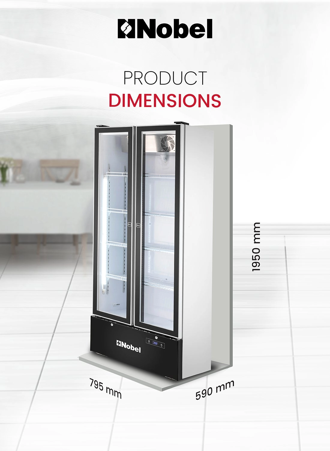 Double Door Upright Chiller - 560L 0°C-10°C