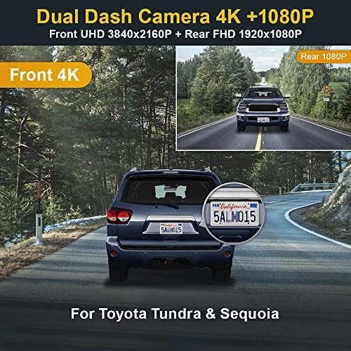 Dash Cam 2160 X 1080 pixels for Toyota Tundra 2017-2021 & Sequoia 2017-2022