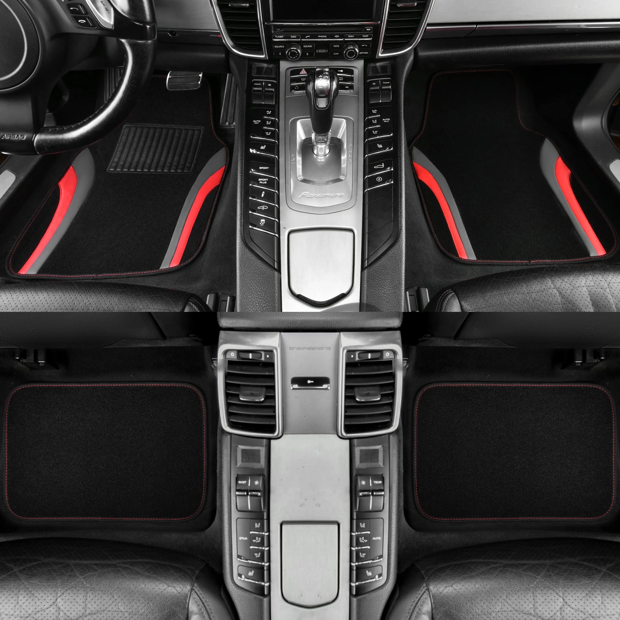 Universal Fit Car Floor Mats - Set of 4pcs Black and Burgundy
