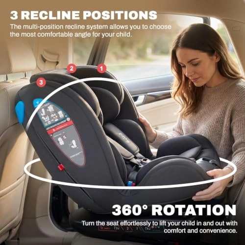Convertible Car Seat - 360° Rotatable ISOFIX 3 Position Recline