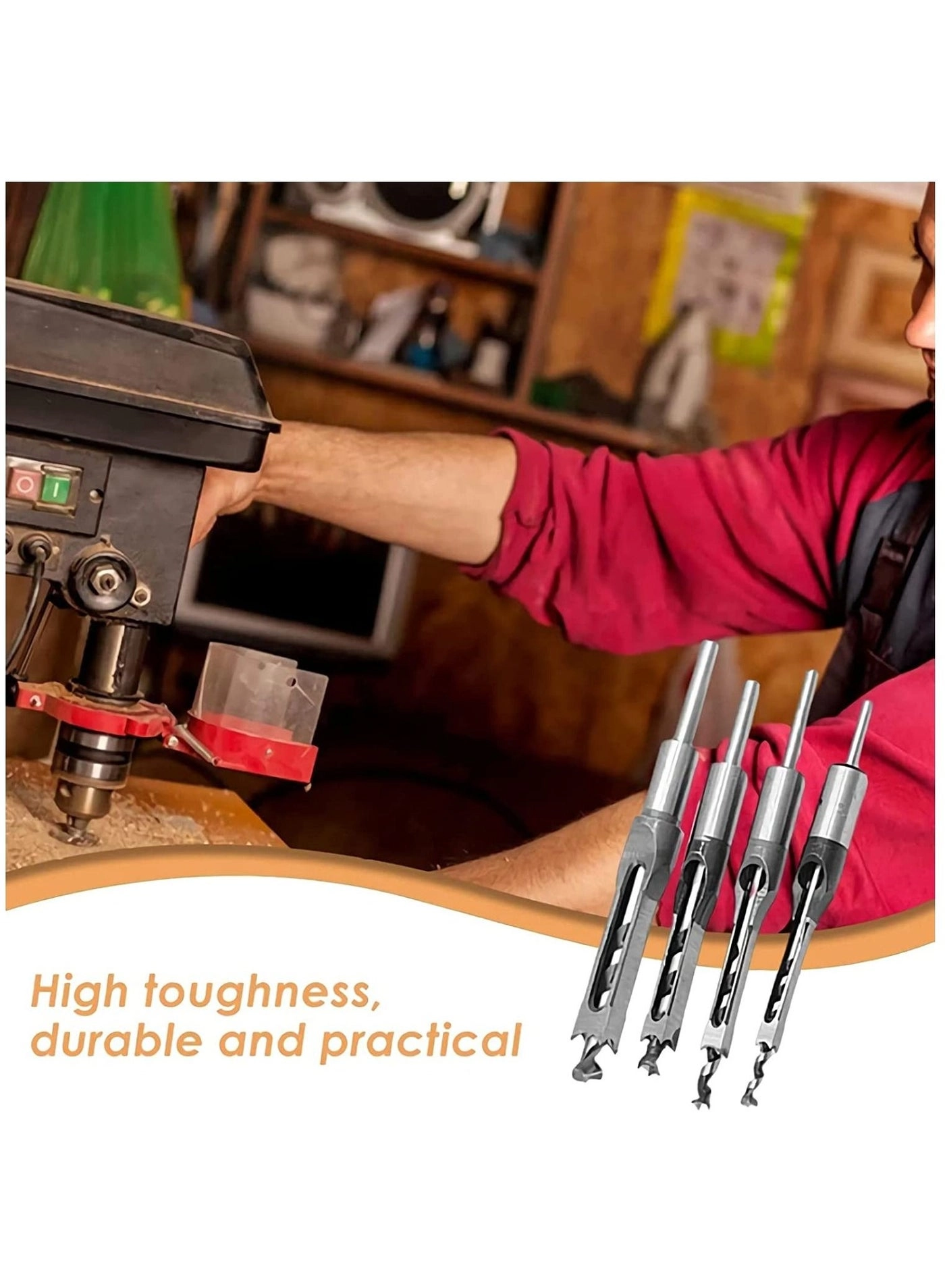 Square Hole Drill Bits - carbon steel 4 PCS 6.4mm/8mm/9.5mm/12.7mm