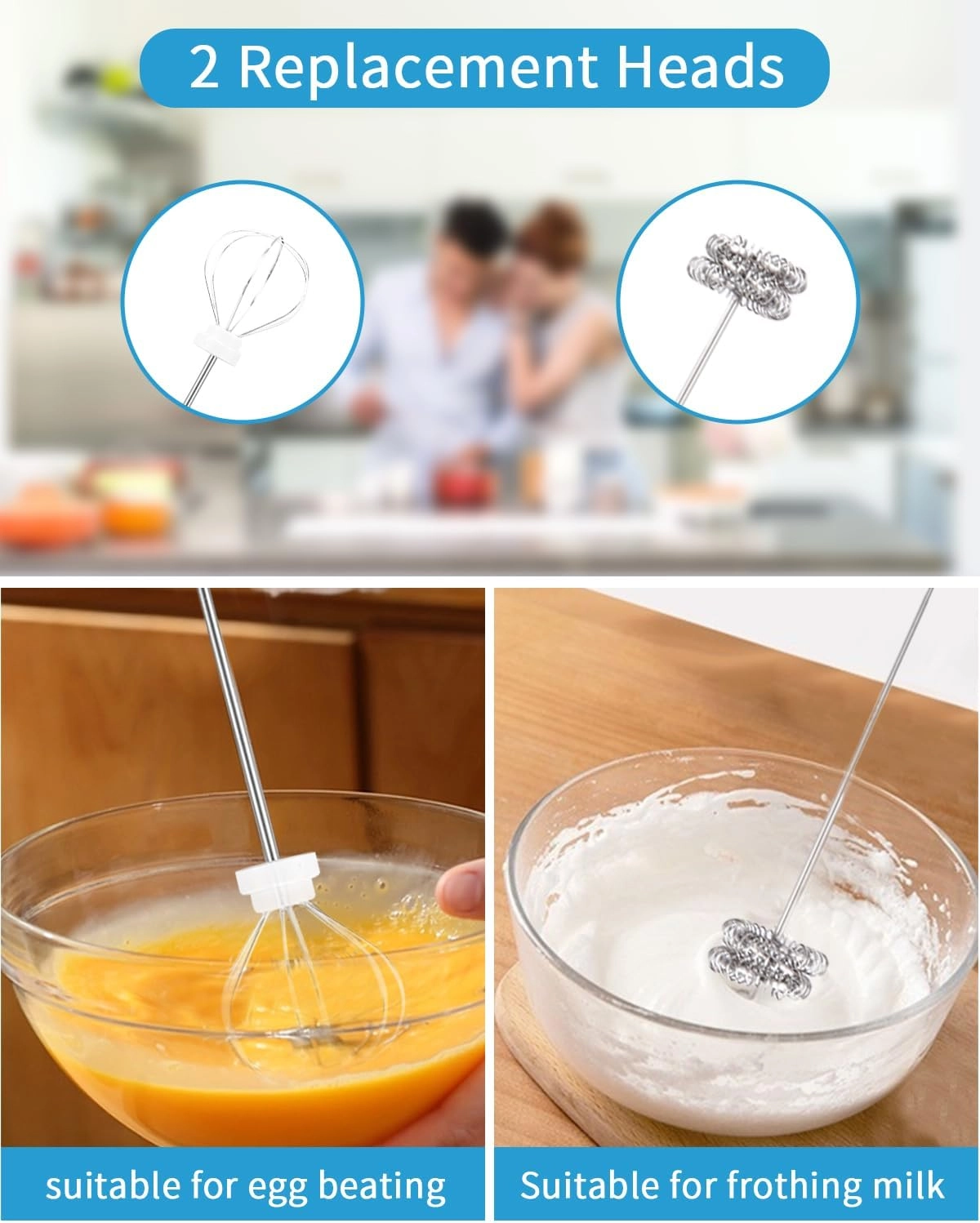 USB Rechargeable Hand Blender - Dual-Head 3-Speed Cordless