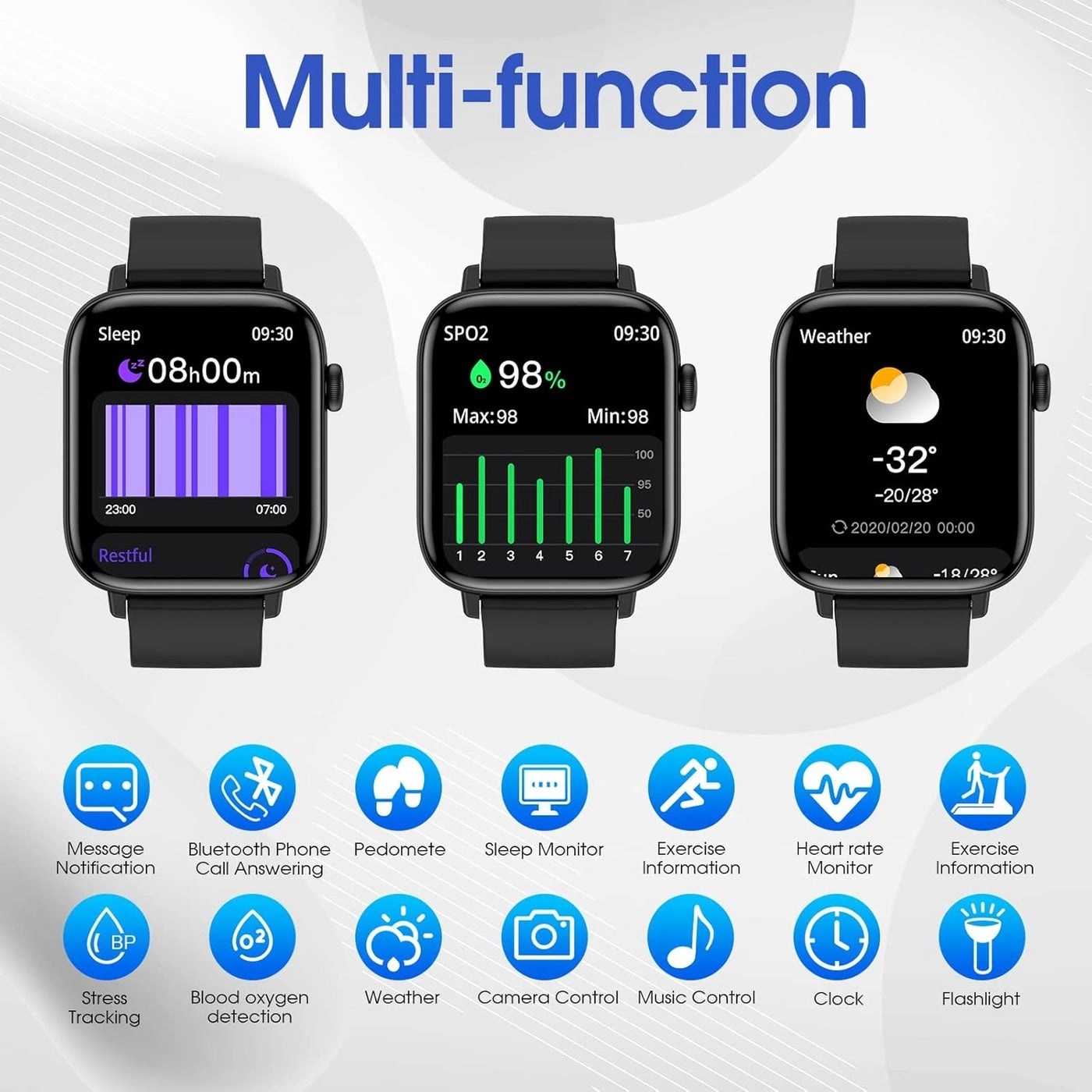 Bluetooth Smart Watch - Fitness Tracker 1.8” Touch Display 5ATM Waterproof