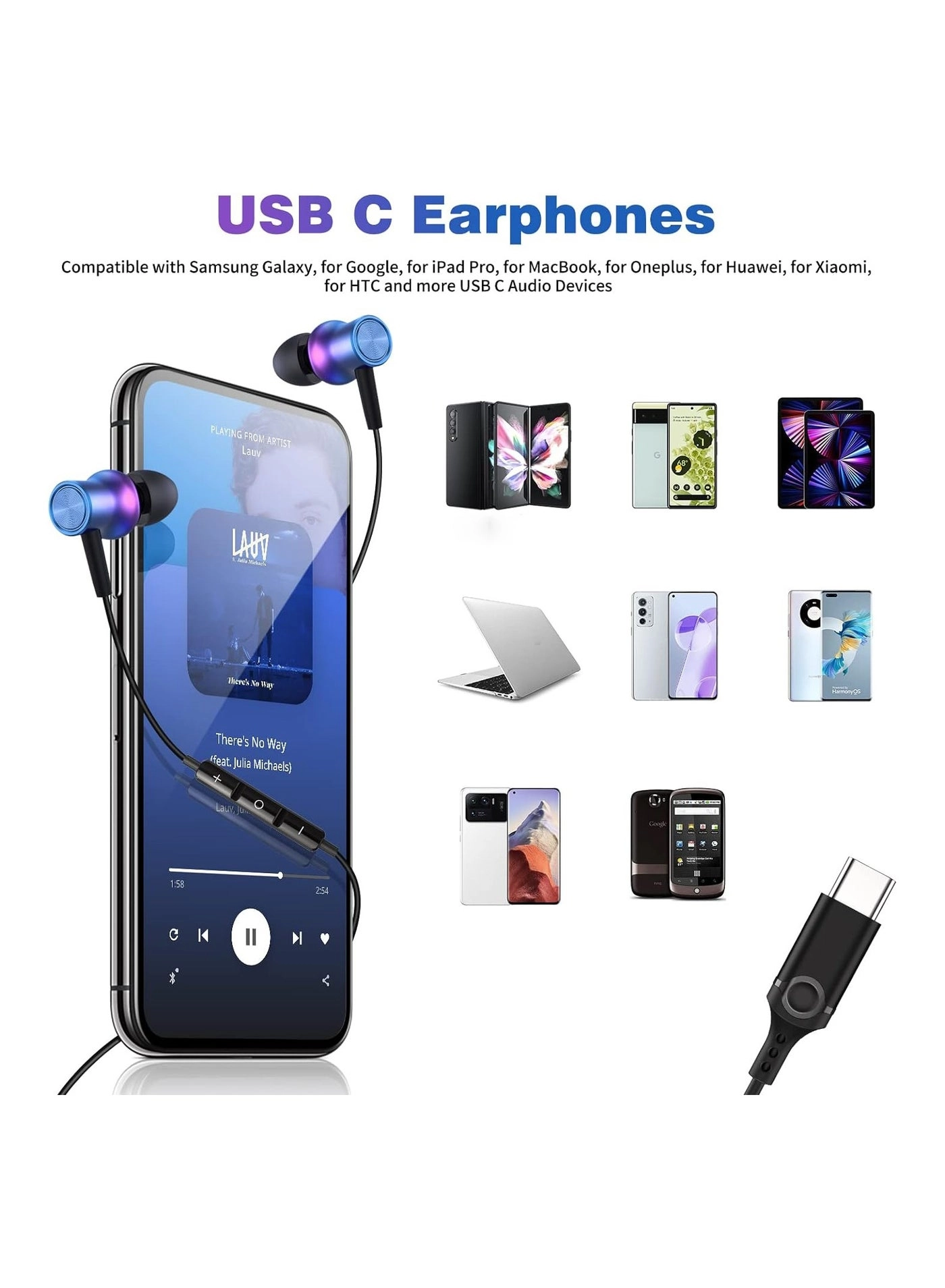 USB C Headphones Wired Earbud
