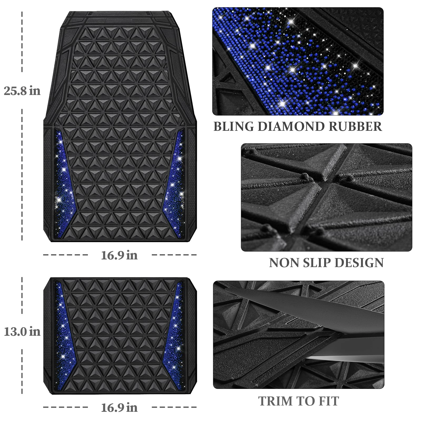 Bling Diamond Car Mats - 4.0 Count Universal Fit