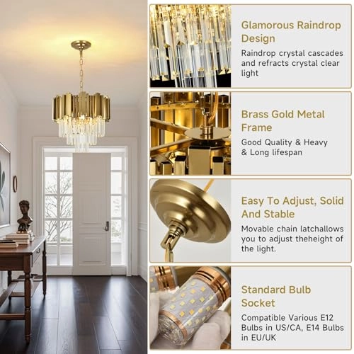 Modern Gold Crystal Chandelier - 40 cm E14