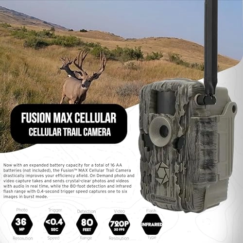Fusion Max - 36MP Cellular + Lithium Solar Power Panel - 12V + Economy Trail Camera Holder + 32GB Ultra SDHC UHS-I Memory Card + Hi-Speed SD USB 2.0 Card Reader