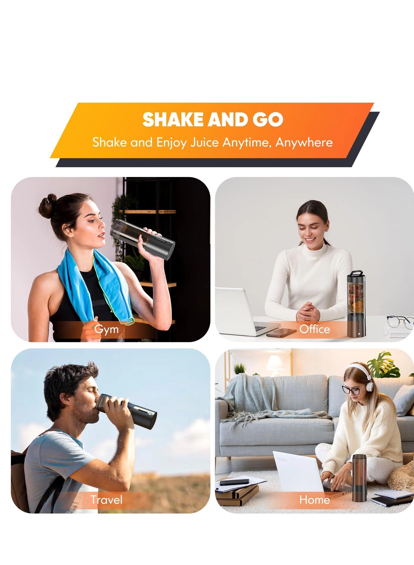 Portable Blender Smoothie Maker - Rechargeable Leakproof Lid Sip Spout