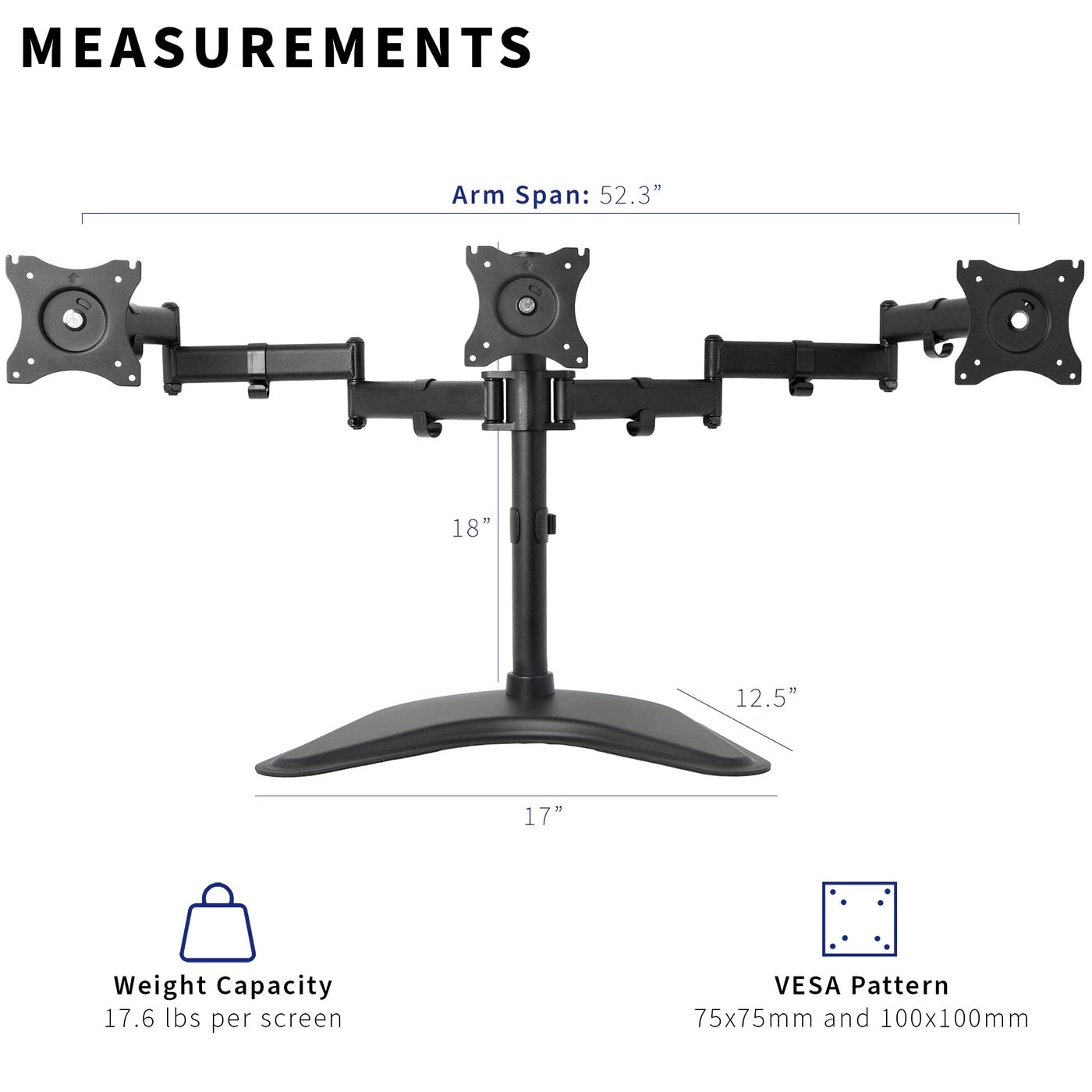 Triple Monitor Mount - three 24" 100x100mm