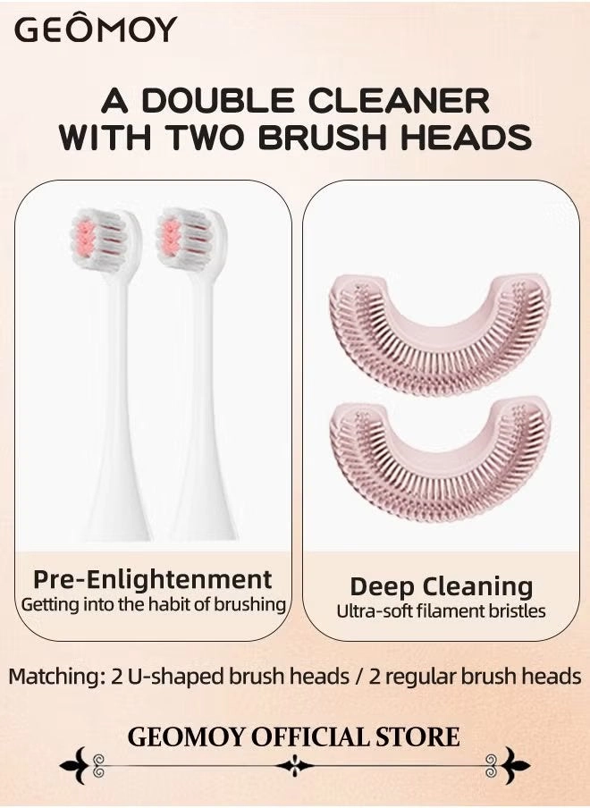 Kids Electric Toothbrush - U-Shaped Ultrasonic, 2 U-Shaped + 2 Straight Replacement Heads